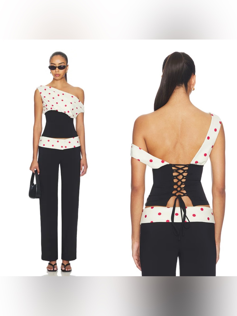 NWT MORE TO COME Angee Top in Cream & Red Dot